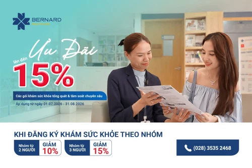 Ưu đãi lên đến 15% các gói khám sức khoẻ tổng quát và tầm soát chuyên sâu khi đăng ký theo nhóm