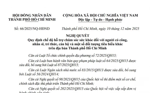 Quy định chế độ hỗ trợ chăm sóc sức khỏe đối với người có công, nhân sĩ, trí thức, cán bộ và một số đối tượng tiêu biểu khác trên địa bàn Thành phố Hồ Chí Minh